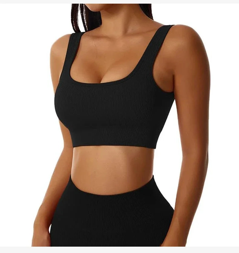 Ribbed Backless Sports Yoga Bra